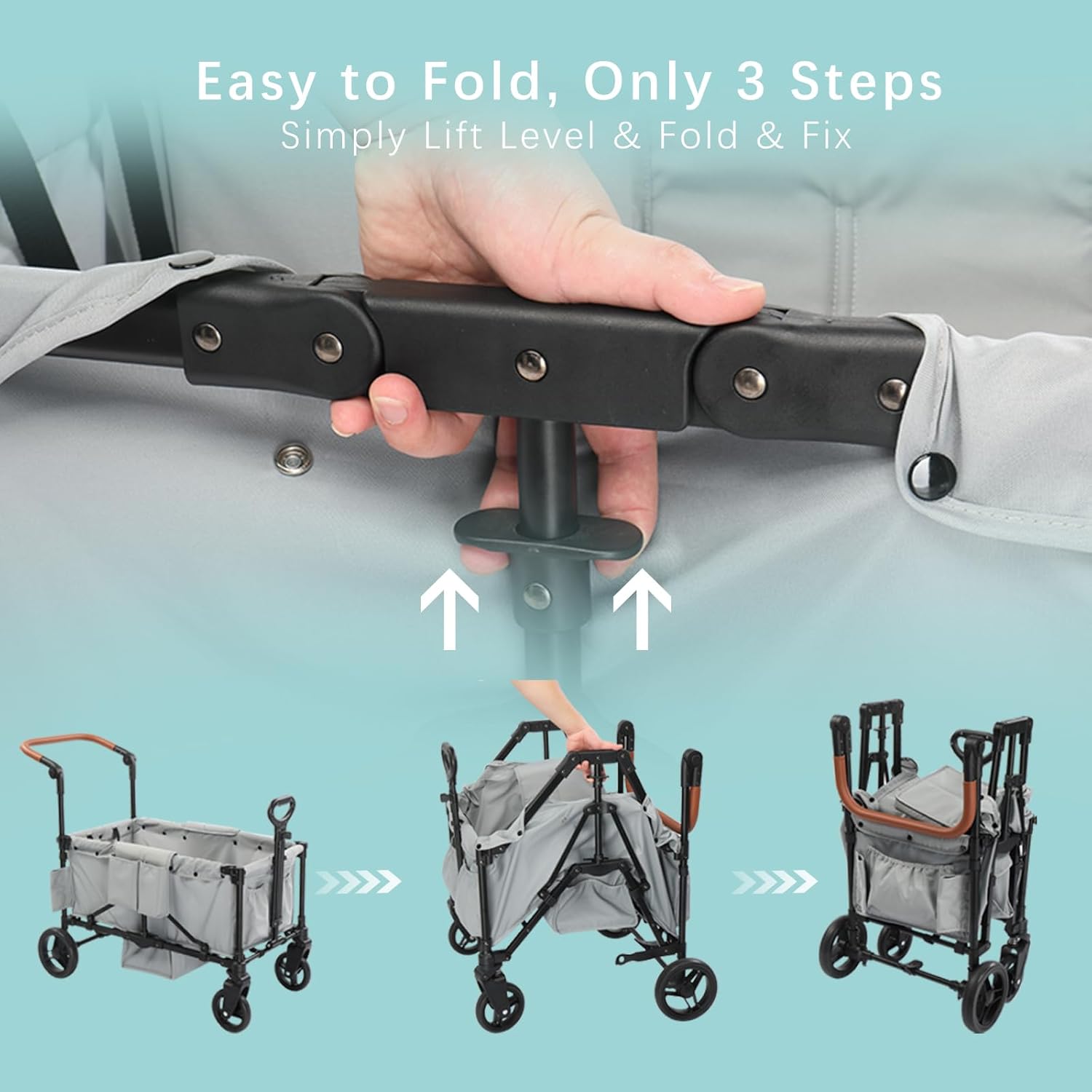 Wagon Stroller for 2 Kids, 3 in 1 Push and Pull Foldable Wagon with Footwell, All-Terrian Wheels, Includes Adjustable Canopy, Ample Organizer, 5 Point Harness