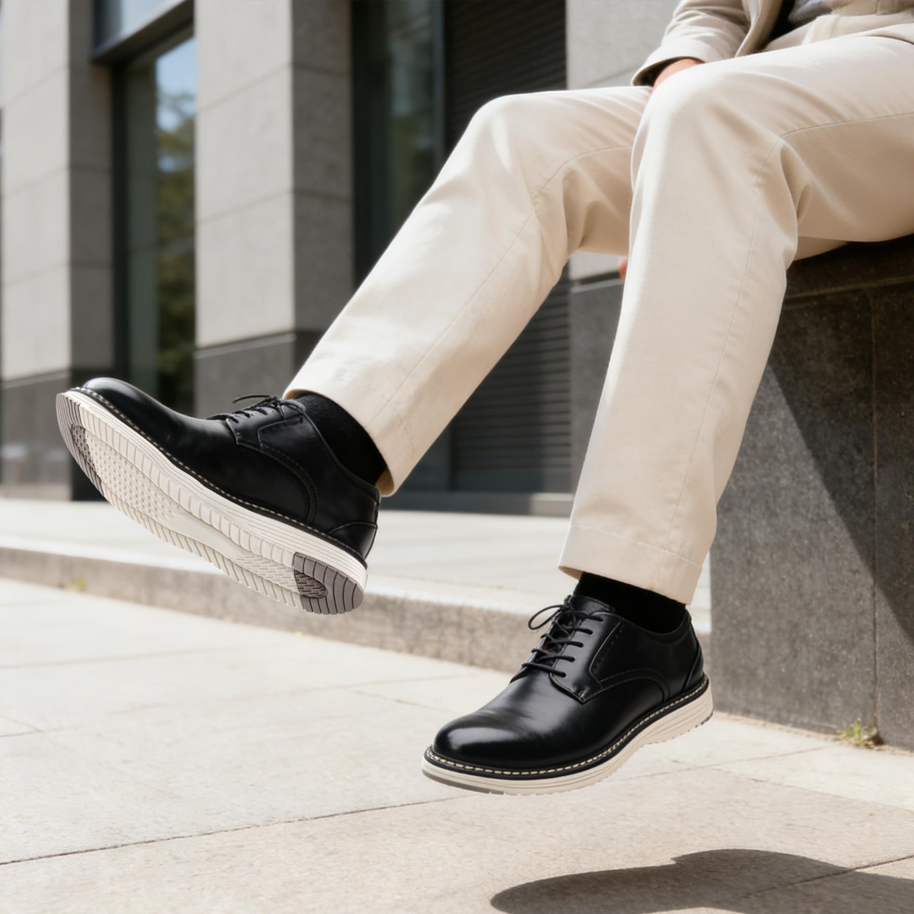 Men's Casual Dress Shoes Comfortable Business Casual Dress Sneakers for Men Lightweight Oxford Derby Shoes for Work Office Standing All Day Walking（Black+Brown） — view 3