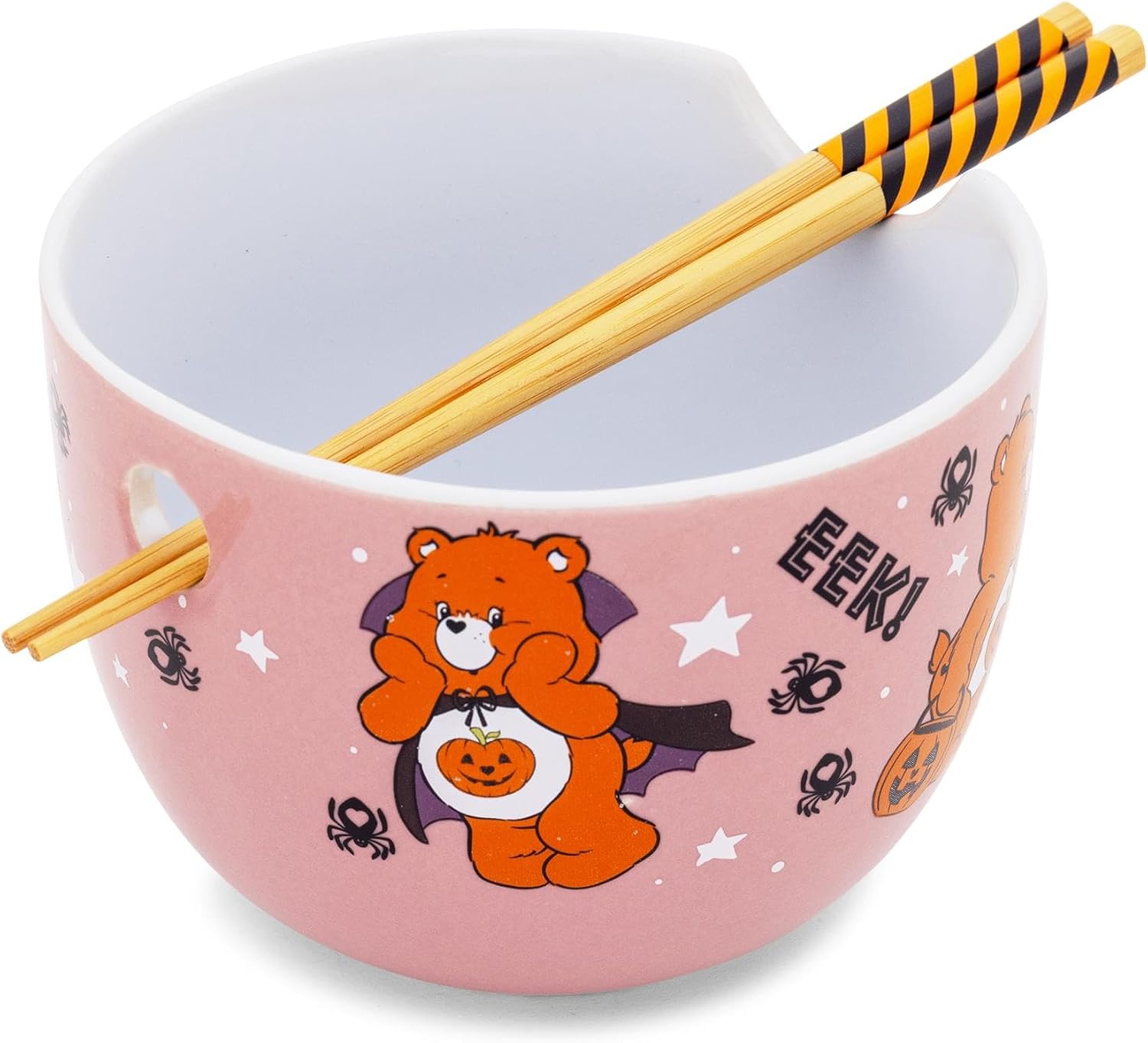 Silver Buffalo Care Bears Halloween Ceramic Ramen Bowl with Chopsticks Featuring Trick-or-Sweet Bear, 20 Ounces