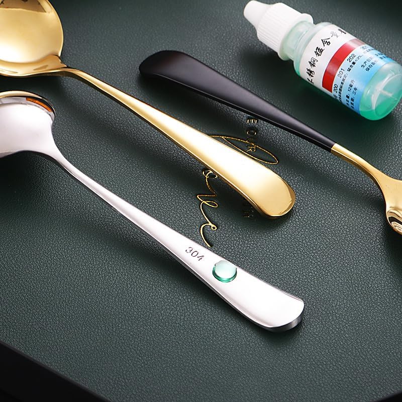 Silverware Flatware Set, 1/4/6/8/10/12 Pieces 304 Stainless Steel Round Head Short Handle Dessert & Fruit Spoons, Korean Style Cute Design(White Silver,12 Pieces)