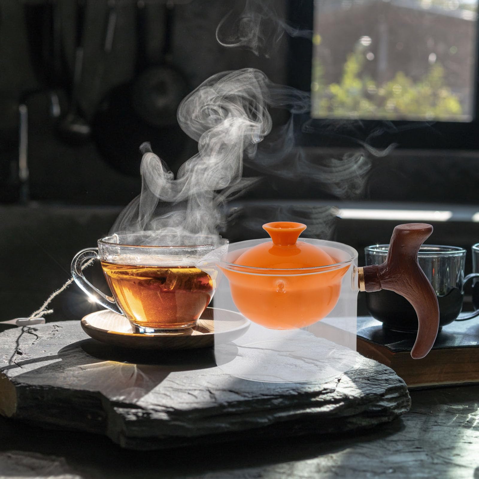 Tetera Asa Lateral de Cerámica Naranja y Filtro 360° para Té