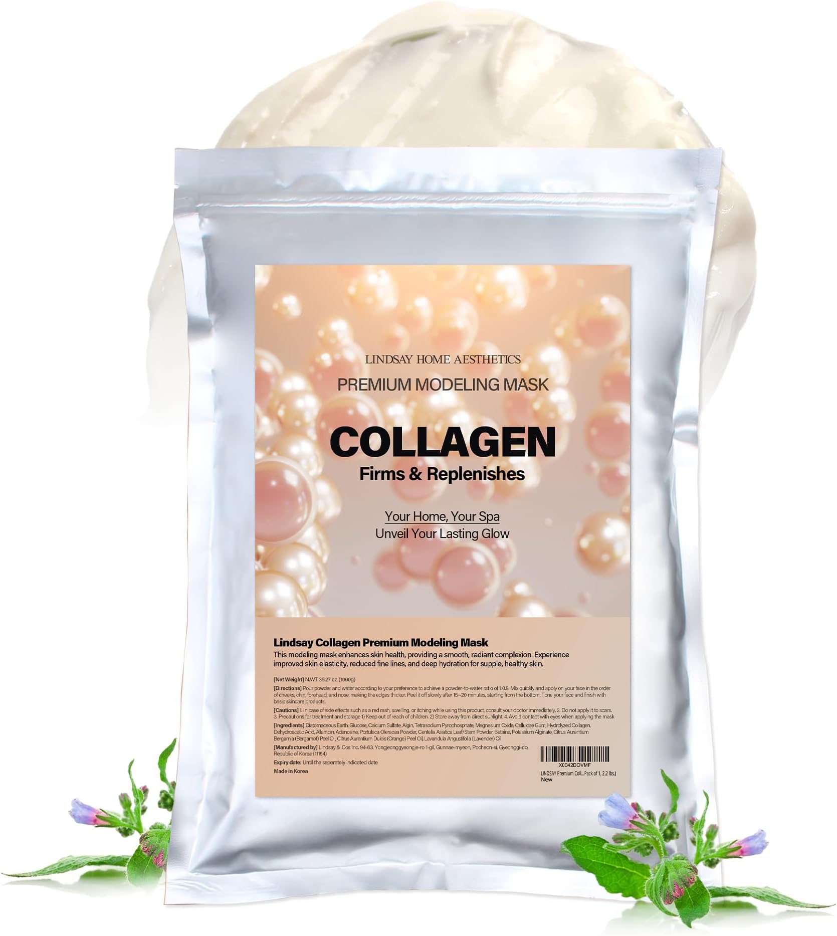 LINDSAY Premium Modeling Pack - Korean Skin Care Face Modeling Mask – Refreshing & Hydrating Face Mask Spa Facial Peel-off Mask (35.2 Ounce, Collagen)