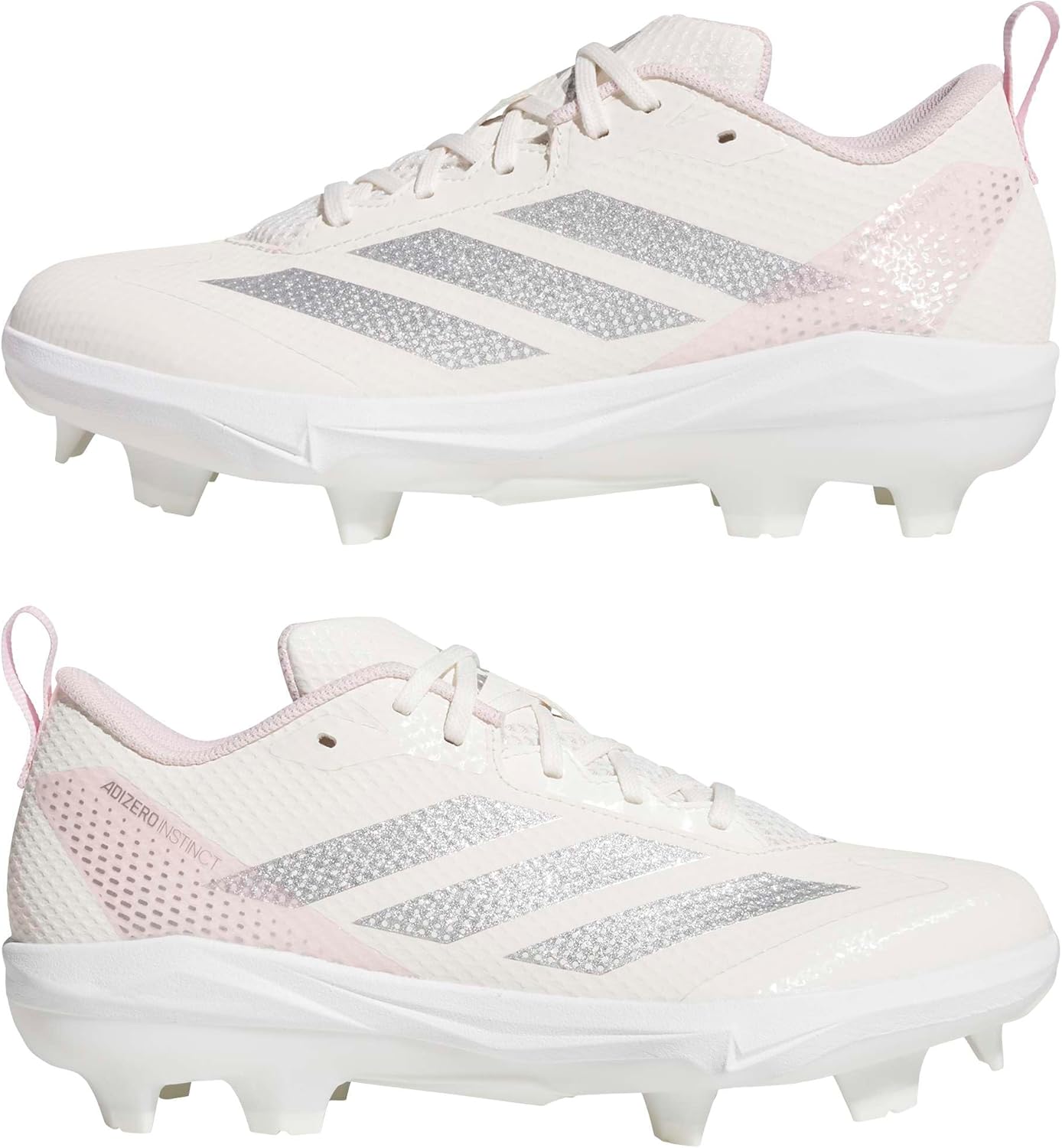 adidas Women's Adizero Instict TPU 2.0 Softball, Chalk White/Silver Metallic/Clear Pink, 10.5