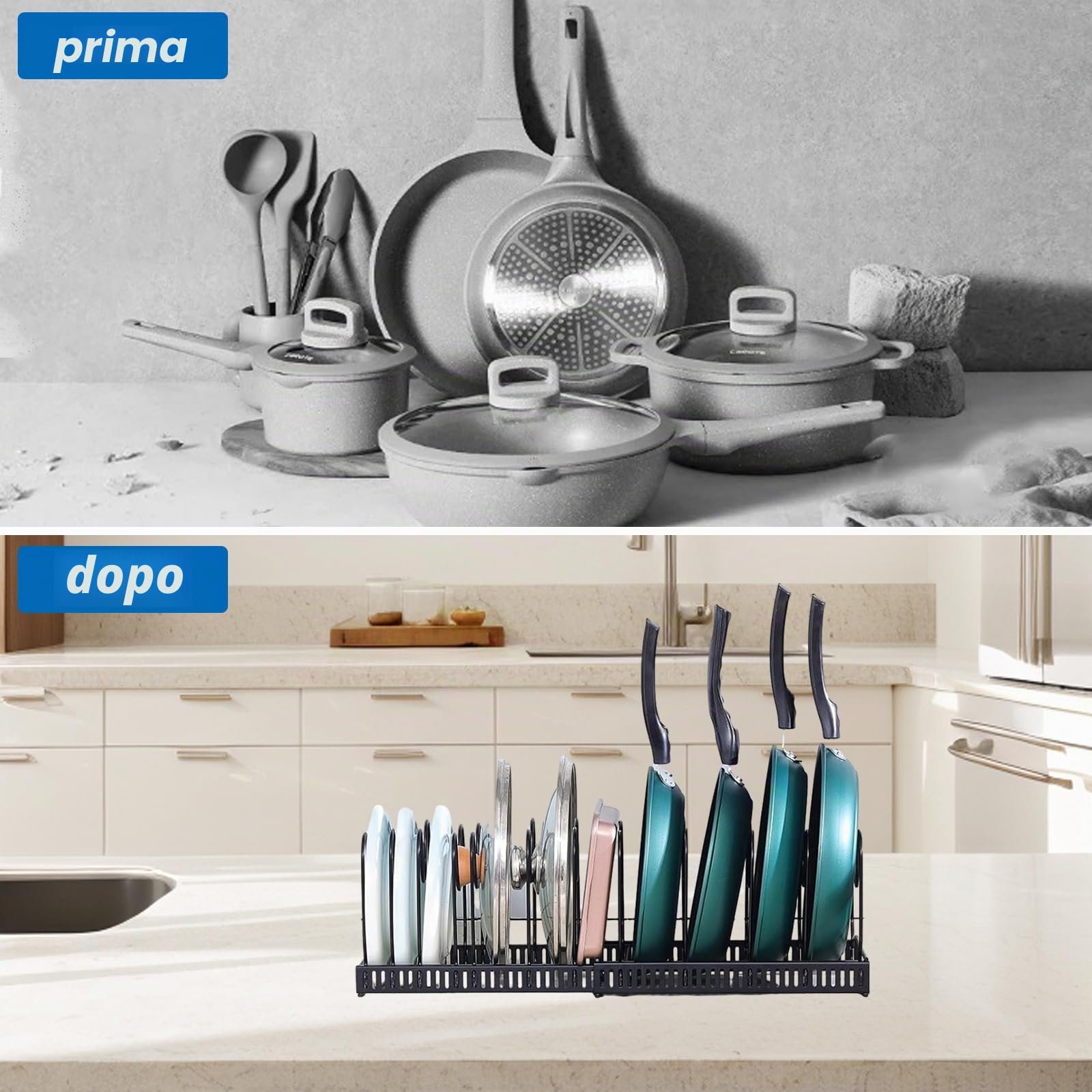 2 supporti regolabili con coperchio per pentole, supporto per cassetto, organizer per coperchio, cucina, coperchio da cucina, porta coperchio espandibile, perfetto per padelle, pentole e