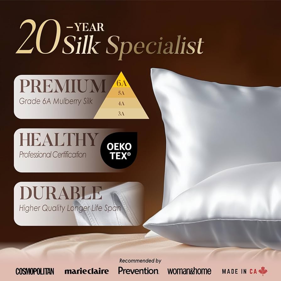 LULUSILK Silk Pillow Case for Hair and Skin with Hidden Zipper