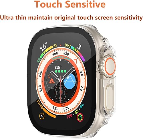Vista 35 de HANKN Paquete de 2 fundas de vidrio templado de 1.77 pulgadas compatibles con Apple Watch Series 8 7 fundas protectoras de pantalla de vidrio plata