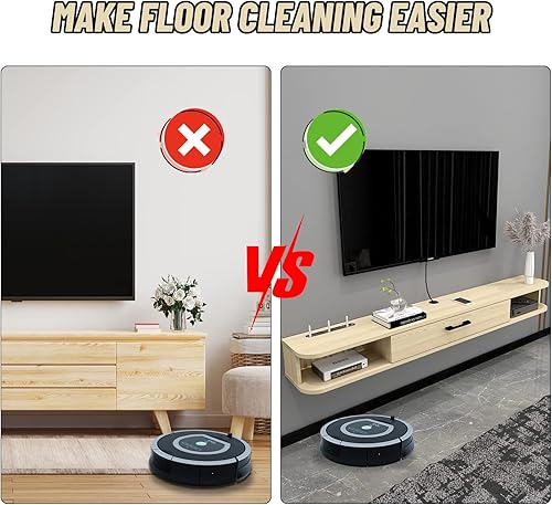 Miniatura 4 de Pmnianhua Consola de TV flotante, soporte de TV montado en la pared de 55 pulgadas, consola multimedia flotante, estante de entretenimiento debajo