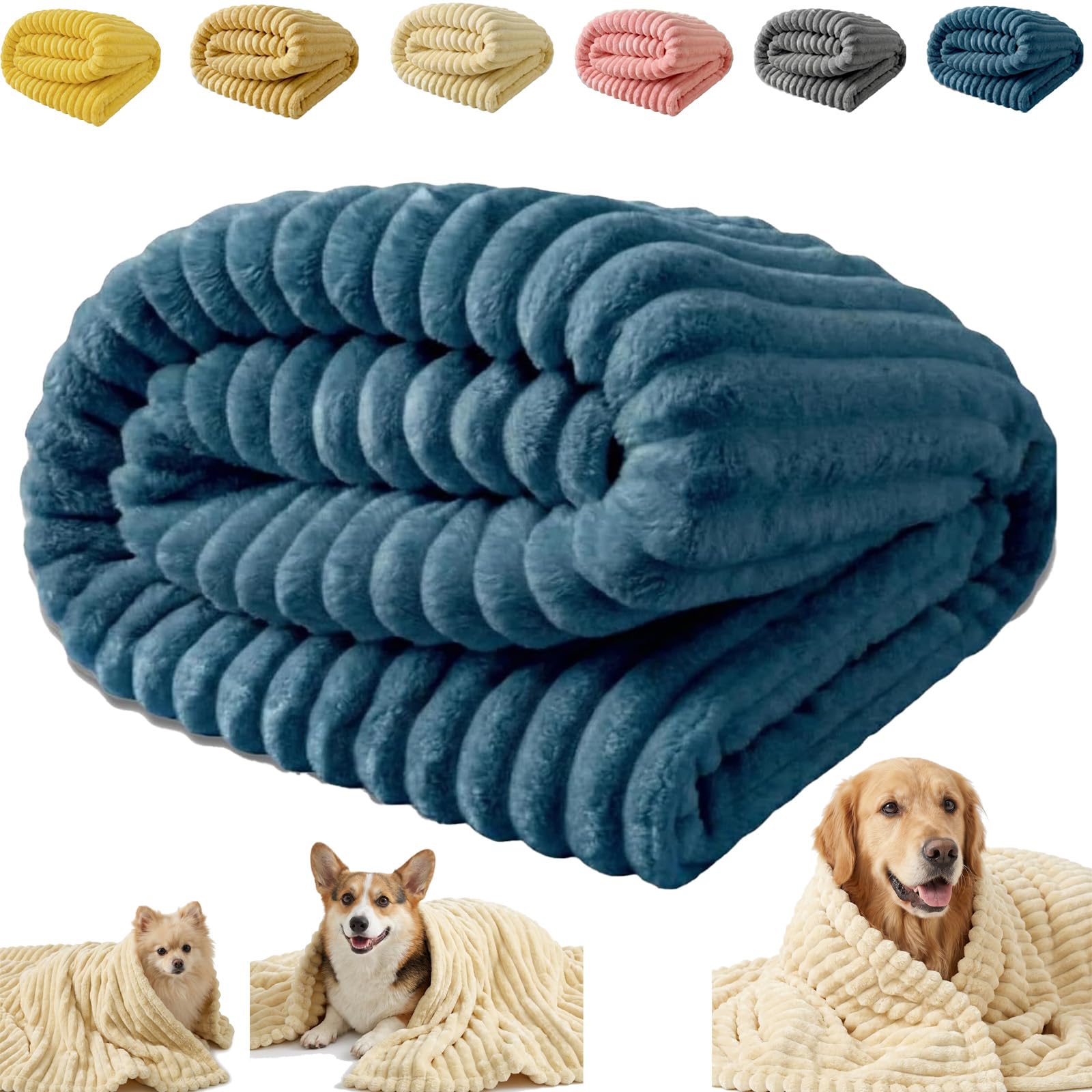Emotional Support Blanket,Dog Mood Calming Blanket,Soft Ribbed Plush Throw,for Pets Soft,for Small Medium Large Breeds,for Sofa Kennel Couch Bed Crate Washable (Blue, 100 * 150cm/39 * 59in)