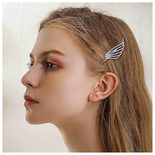 Pasador de pelo con alas de ángel bohemio, clip lateral de diamantes de imitación plateados, pasador de plumas pavimentadas, alas izquierdas,