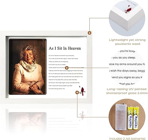 Vista 20 de WOODEXPE Regalo de condolencias de 8 x 10 pulgadas, caja de sombra conmemorativa LED, marco de fotos conmemorativo para la pérdida de un ser querido