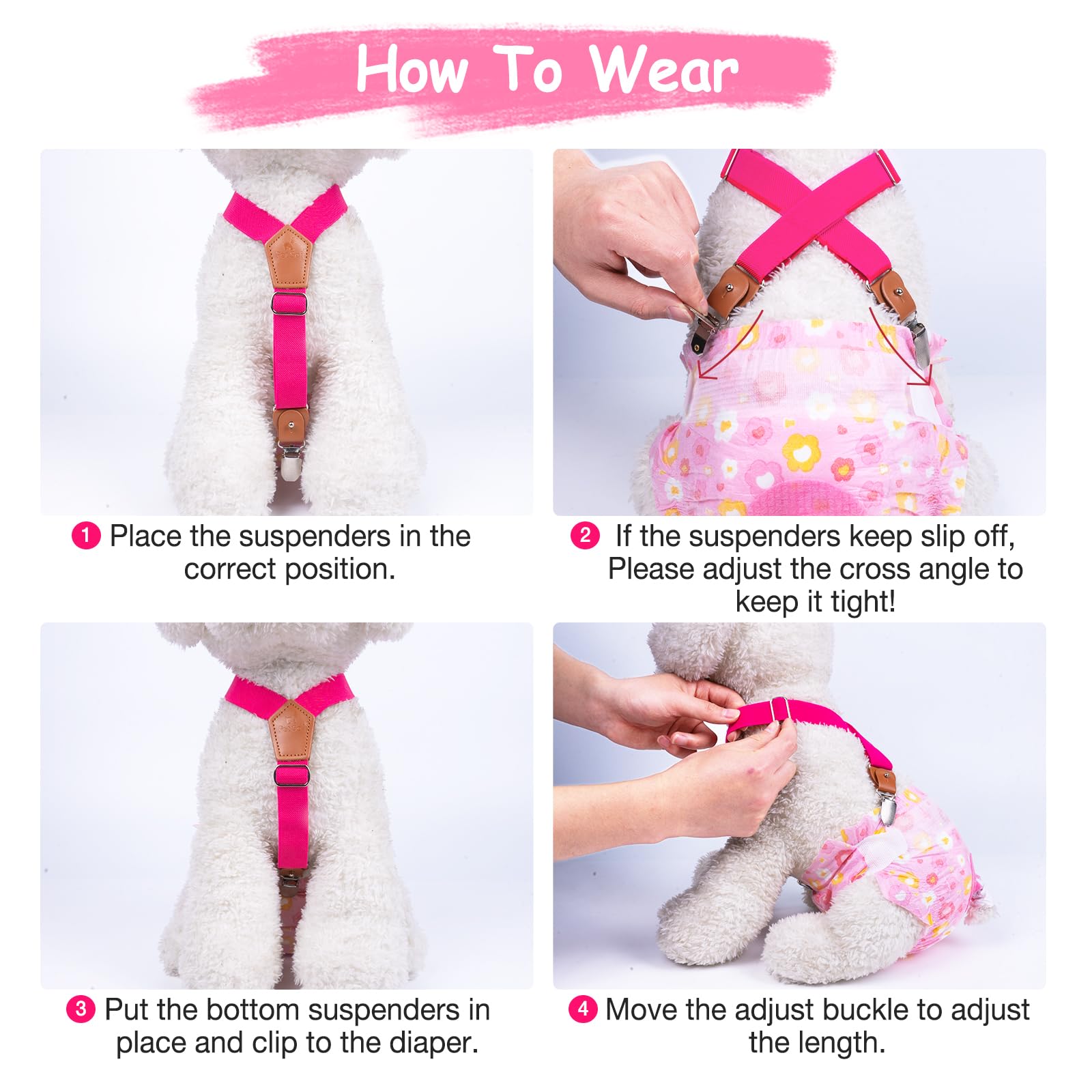 Pet Soft Dog Suspenders 2 Pieces Female Dog Diaper Suspenders For Dogs Diaper Keeper Suspender For Dog Skirt, Dog Dress (Black & Pink, S/Medium) 3