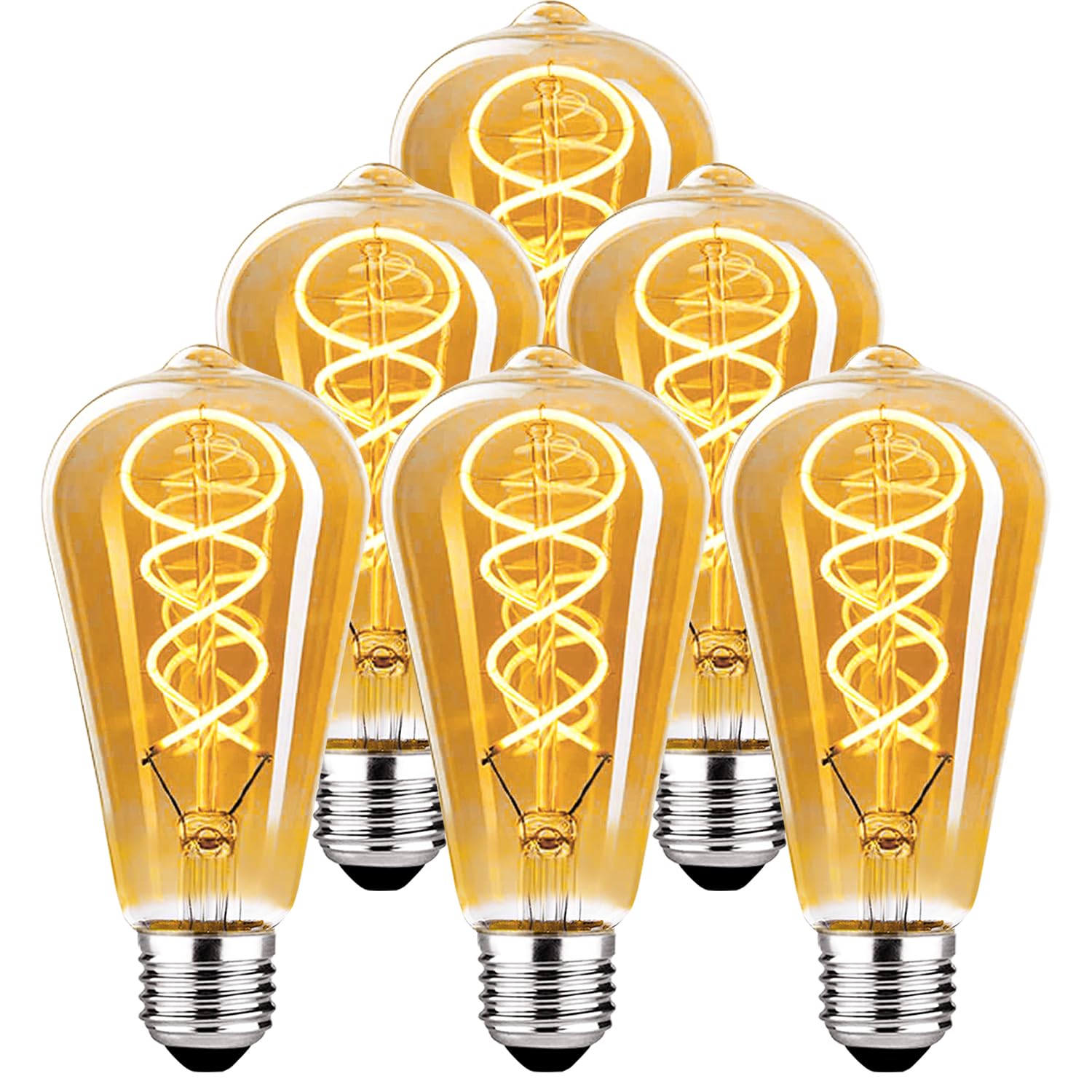 Bombilla LED vintage Edison, Bombilla regulable E27 4W LED blanco cálido, Lámpara Edison vintage regulable E27, ideal para nostalgia y retro - color ámbar - 6 piezas (ST64 HPS)