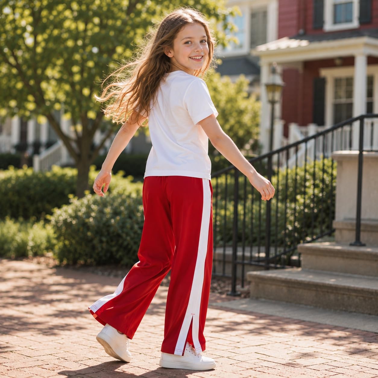Girls 2 Piece Outfits Print T Shirt & Side Split Wide Leg Pants Sets | Trendy Casual Two Piece Clothes Featuring Contrast Side Panels and Side Split Wide Leg Pants for Girls 7-14 Years