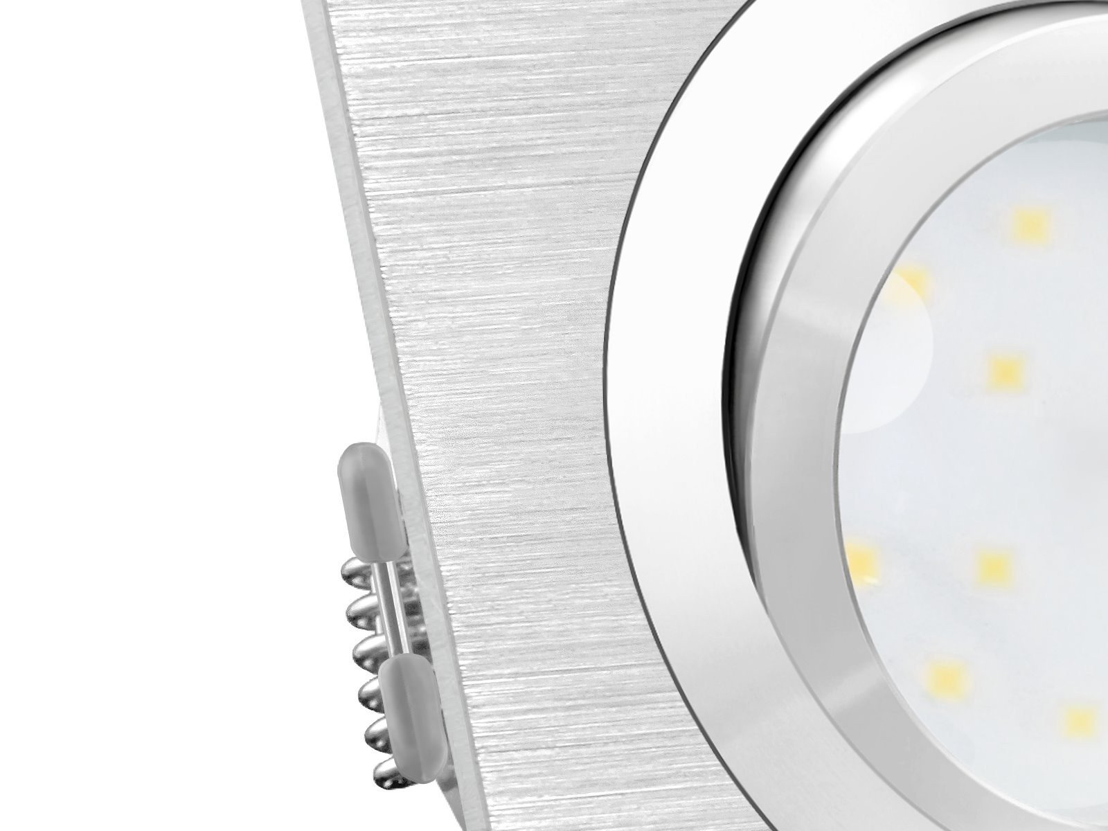 SSC-LUXon 6er Set LED Decken Einbaustrahler flach dimmbar 30mm - 3 Lichtfarben einstellbar - QF-2 eckig Alu gebürstet 230V 6W