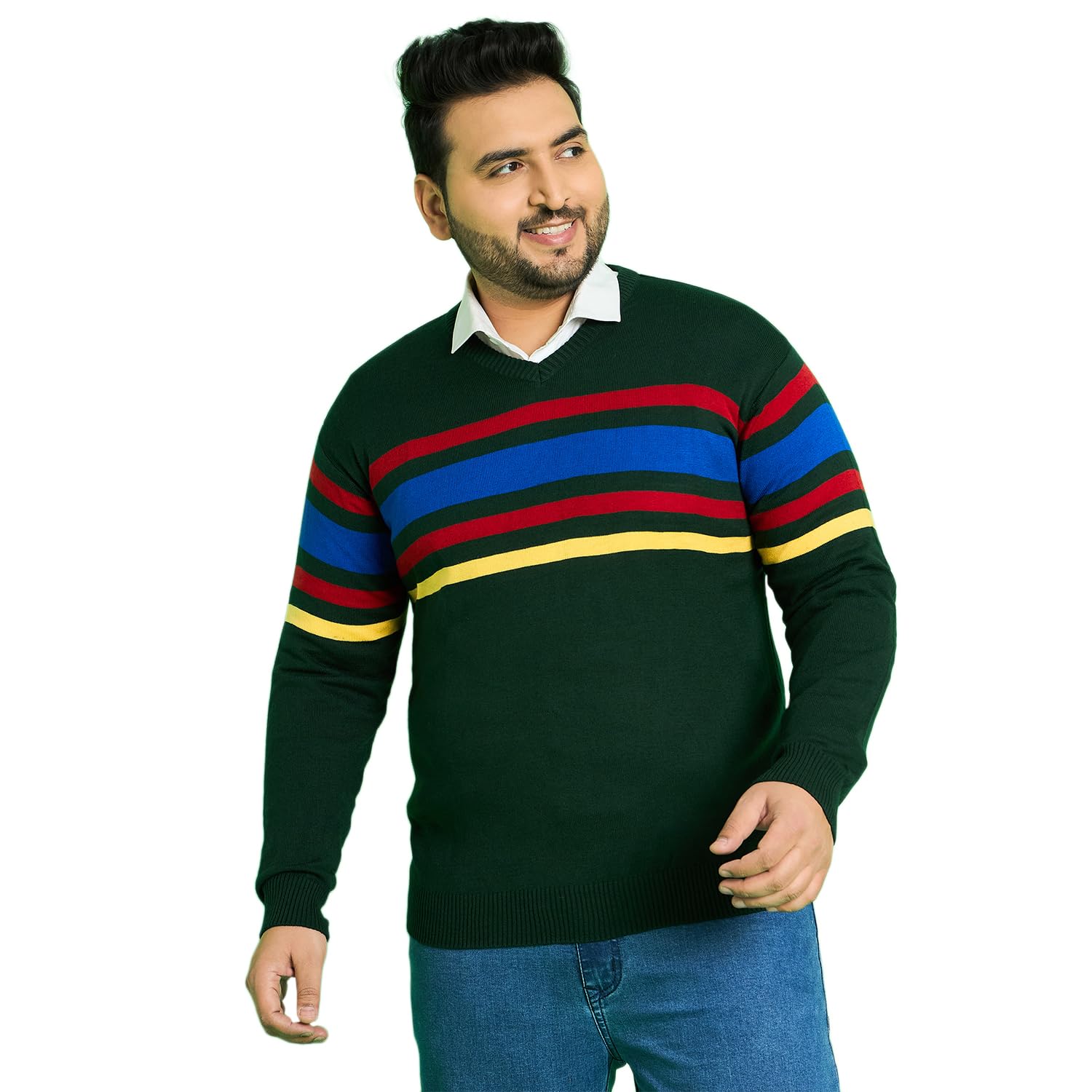 bigbanana Men Plus Size Striped Multi Colored Sweater(Leonora,Multicolour,6XL)-picture-20