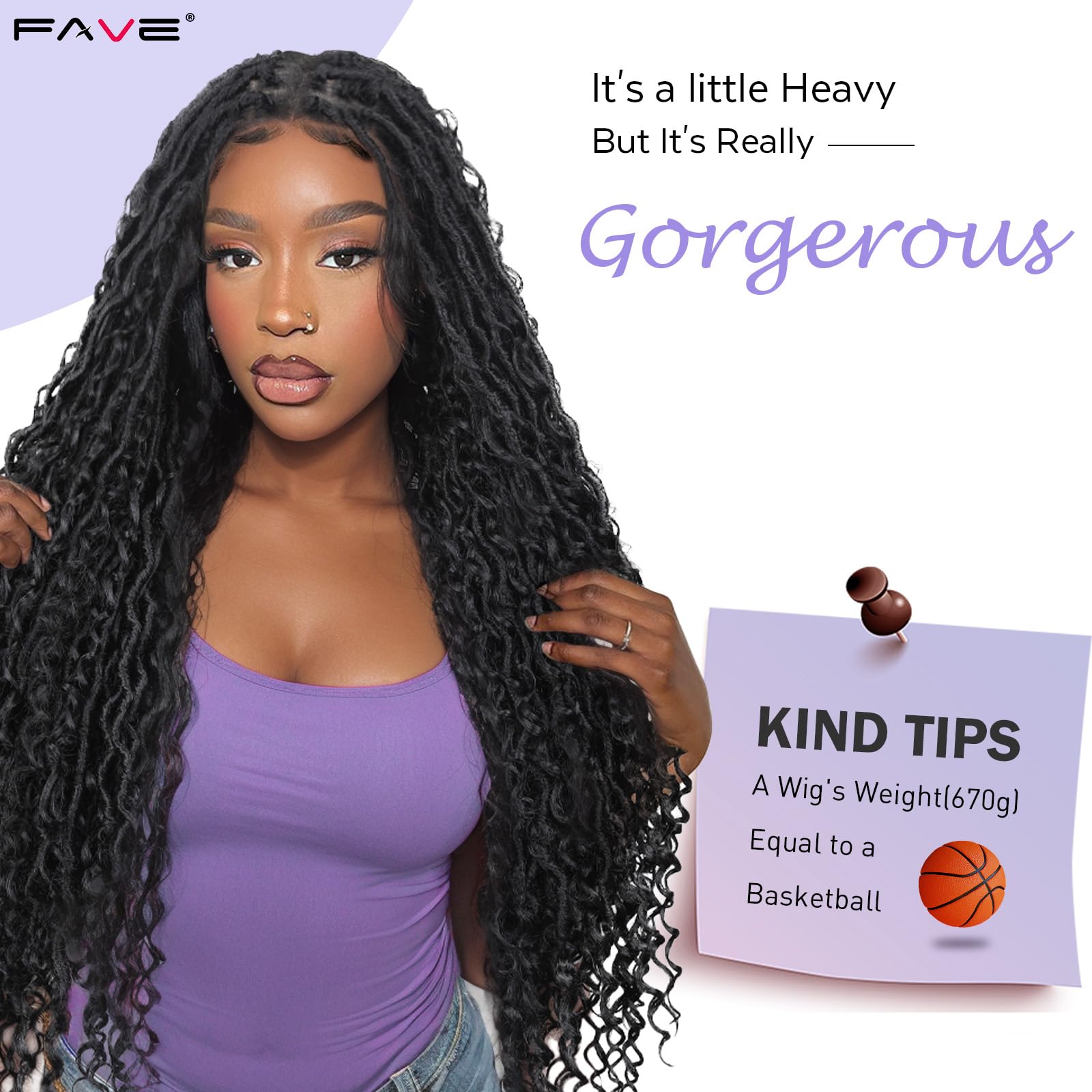 FAVE Synthetische Zopfperücke, Vollspitze, Boho Locs - Schwarz
