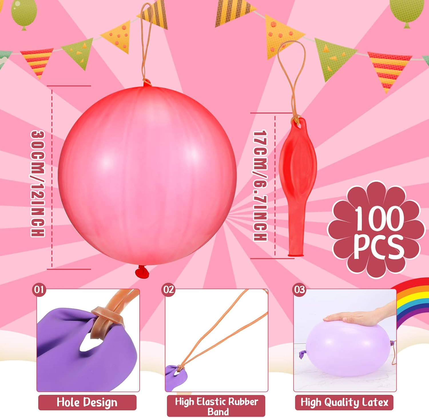 Buy 100 Pcs Punch Balloons Punching Balloon Assorted Color Heavy Duty