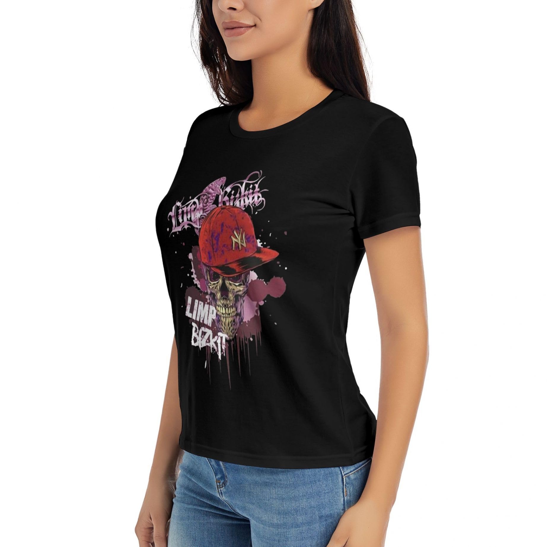 Women's Bizkit Rap Rock Band Limp Cotton T-Shirts Crewneck Short Sleeve Shirts Summer Fashion Printed Tees Black S