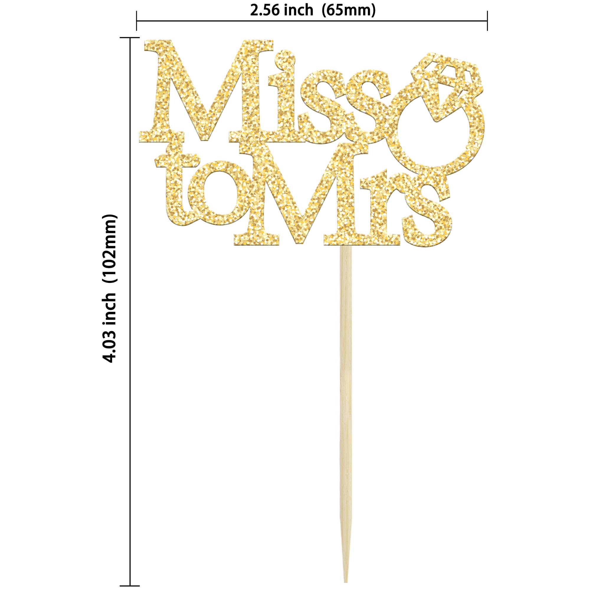 Gyufise 24Pcs Miss to Mrs Cupcake Toppers with Ring Bridal Shower Cupcake Picks Decorations for Wedding Engagement Birthday Party Cake Decorations Supplies Gold