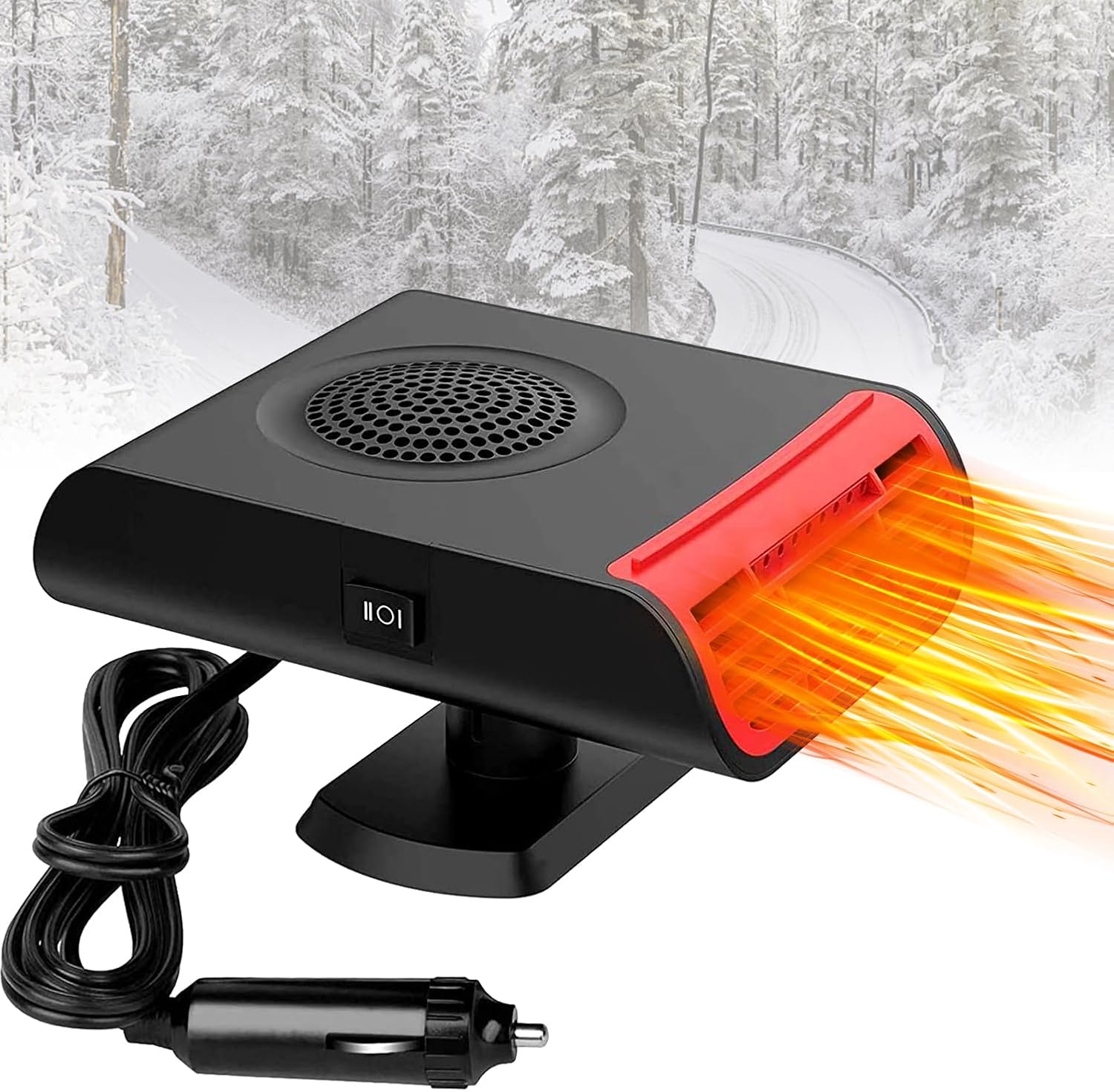 Car Heater, 150W Portable Dual Mode Heater & Air Fan for Car Defrosting and Demisting, 360° Swivel Base, Cigarette Lighter Plug, for All Cars, Trucks, SUVs