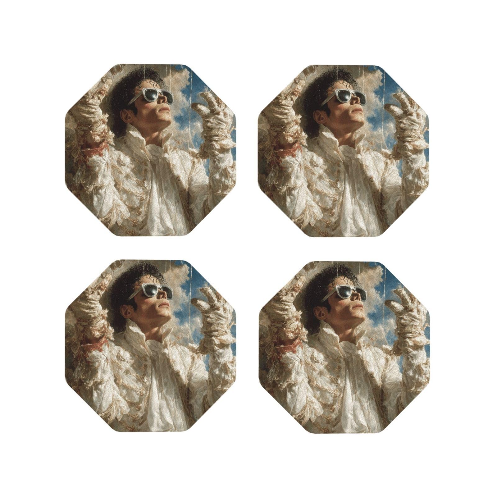 Coasters Set of 4 Round Leather Coaster Quick-Dry Drink Michael Jackson Coasters for Desk Absorbent Mugs Pads Tabletop Protection Pad Heat Resistant Coffee Cup Mat for Kitchen Bar