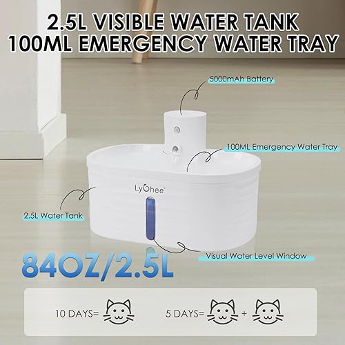Miniatura 6 de Lychee Fuente de agua inalámbrica para gatos, fuente silenciosa para mascotas con sensor de movimiento, dispensador de agua a batería de 2.5L84