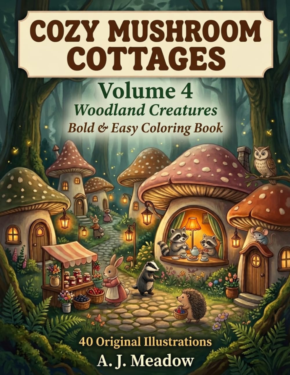 Cozy Mushroom Cottages: Woodland Creatures — Bold & Easy Coloring Book