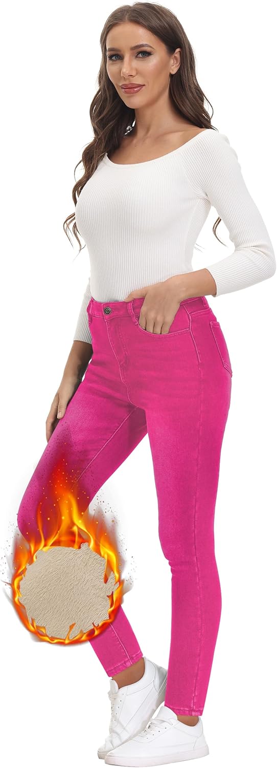 Women's Fleece Lined Jeans Skinny High Waisted Winter Thick Fleece Warm Stretch Fleece Lining Women Jeans Pants - Image 5