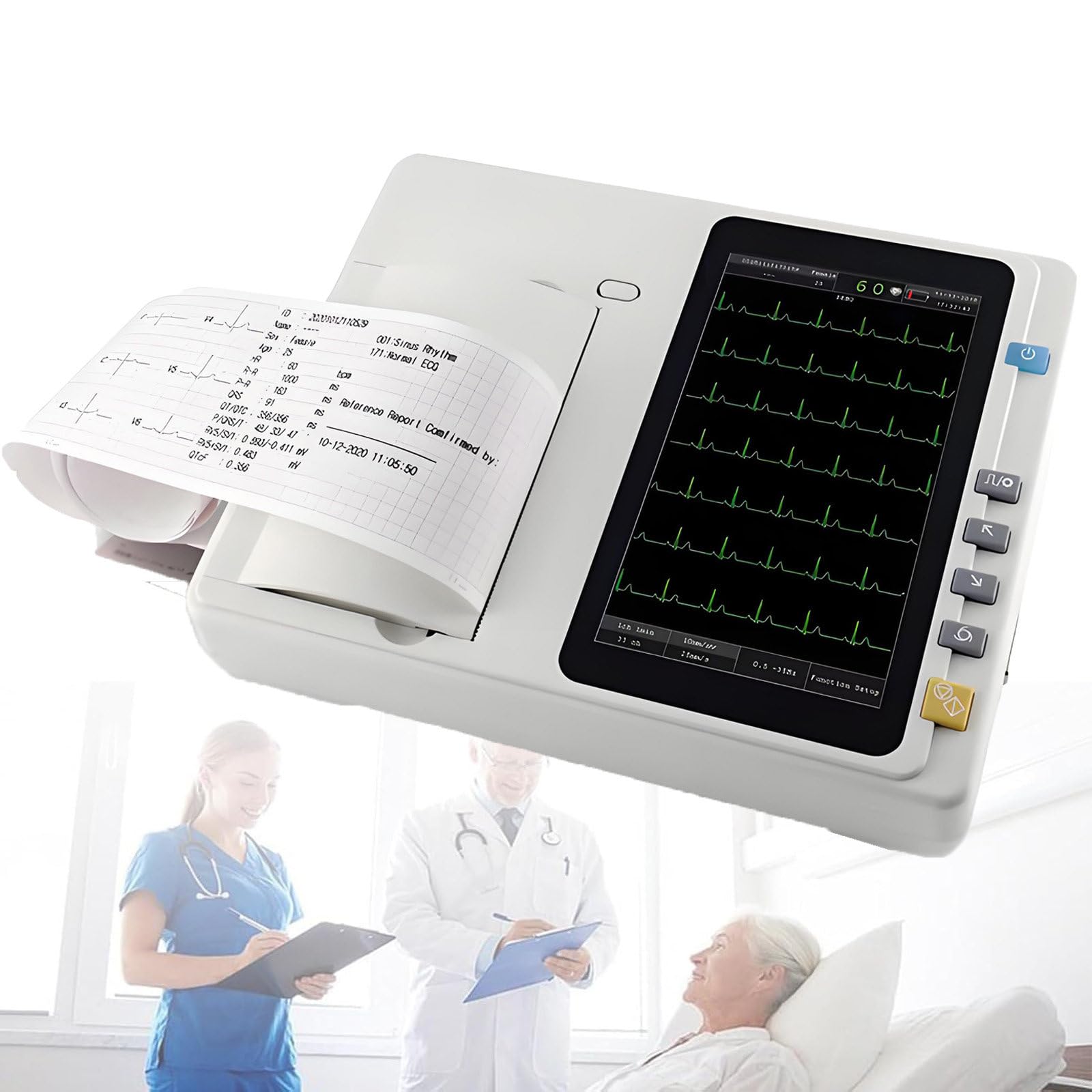 NYANS Monitor Cardiaco ECG Portatile con Schermo LCD a Colori da 7 Pollici, 12 Derivazioni, 3 Canali, per Il Monitoraggio dei Parametri Vitali