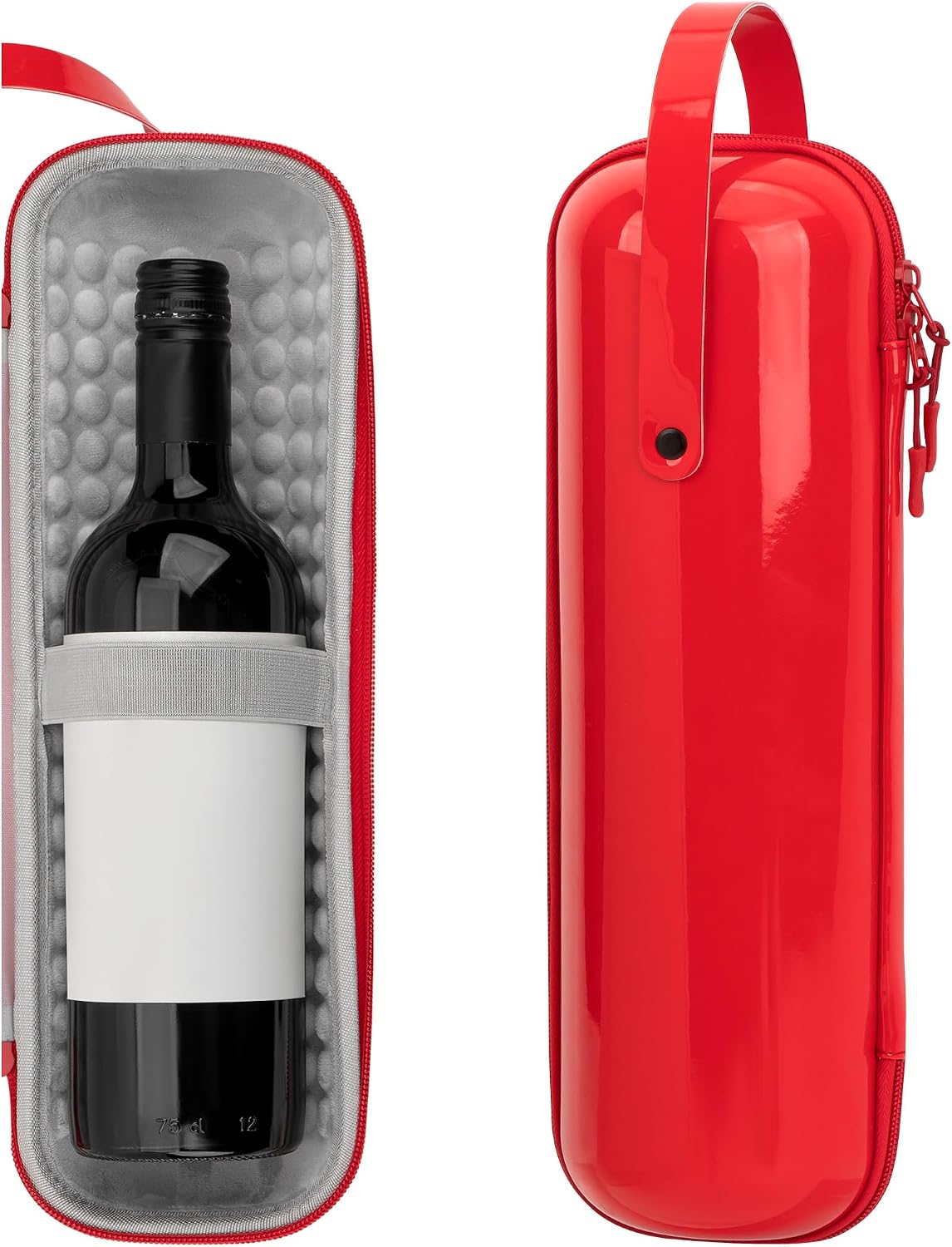 Single Wine Gift Tote Bag, Hard Shell Protector Bags Champagne Bottle Gift Box Portable Wine Carrier for Travel, Picnic, Beach, BYOB Restaurant (Red)