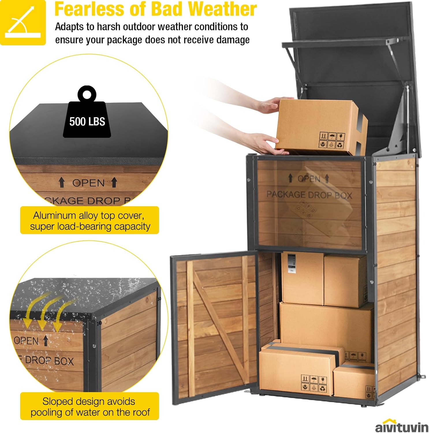 Aivituvin Package Delivery Box for Outside with Combination Lock - Contactless Delivery Box for Safe and Convenient Deliveries - Waterproof, Iron Frame Supported, Natural Fir Wood - Image 3