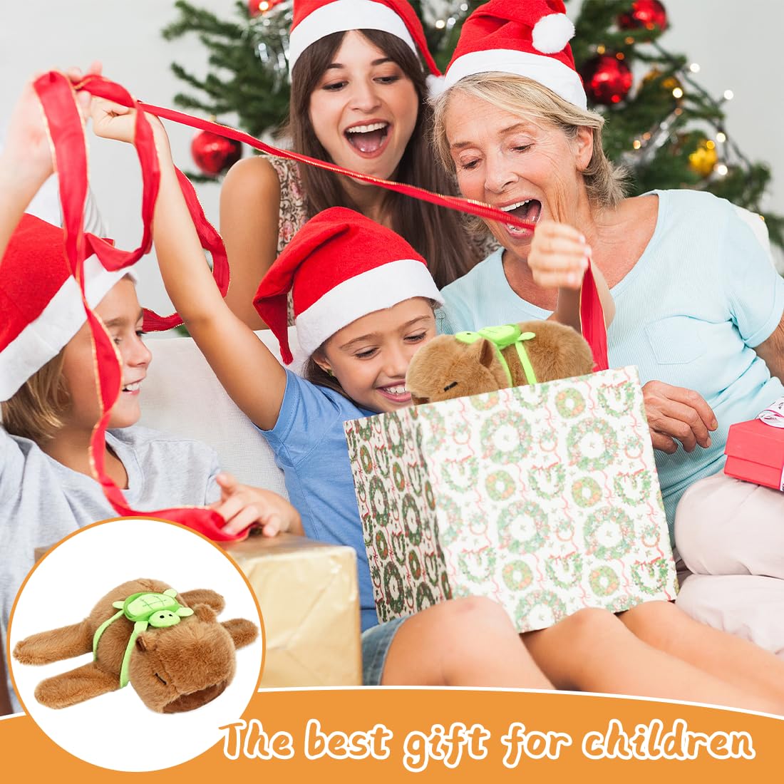 Pulsera Capybara Slap Snap de Peluche con Mochila Tortuga - Regalo Niñas y Niños