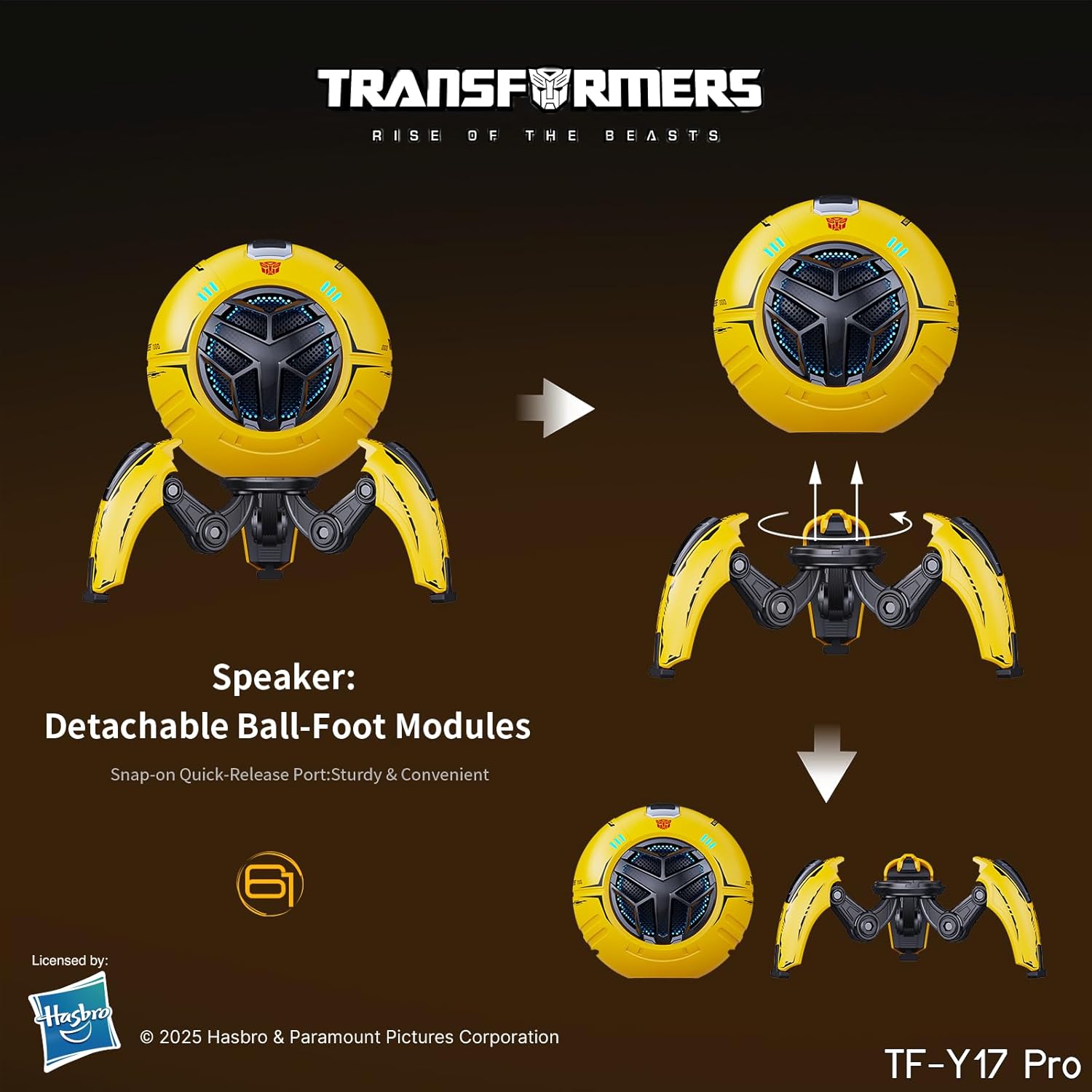 Transformers TF-Y17Pro Mecha Bluetooth TWS Speaker, 10W Hi-Fi 57mm Driver, Portable RGB Speaker with Detachable Foldable Tri-Pedal Stand, 2000mAh, Gaming Desk Décor Autobots (Bumblebee Yellow)