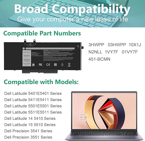 Miniatura 9 de Fancy Buying 3HWPP - Batería para laptop Dell Latitude 5401 5410 5411 5501 5510 5511 Precisión 3541 3551 INSPIRON 7706 2 en 1 INSPIRON 17 75007506 2