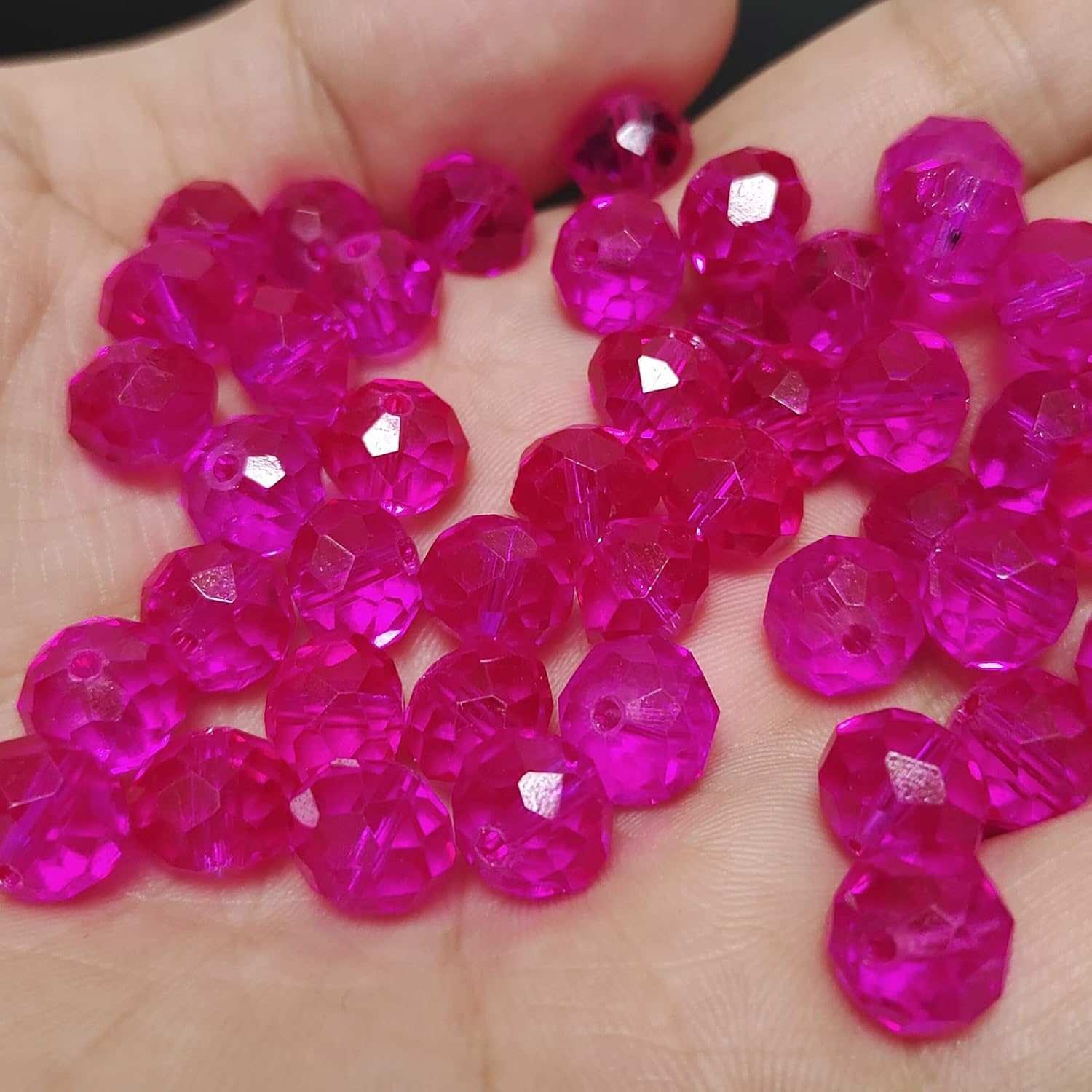 265Pcs Briolette Glass Crystal Beads for Jewelry Making, 8MM Rondelle Faceted Crystal Beads Bulk for Bracelets, Glass Spacer Beads for Crafts Necklace Wine Charms Suncatchers, Rosered - Image 3