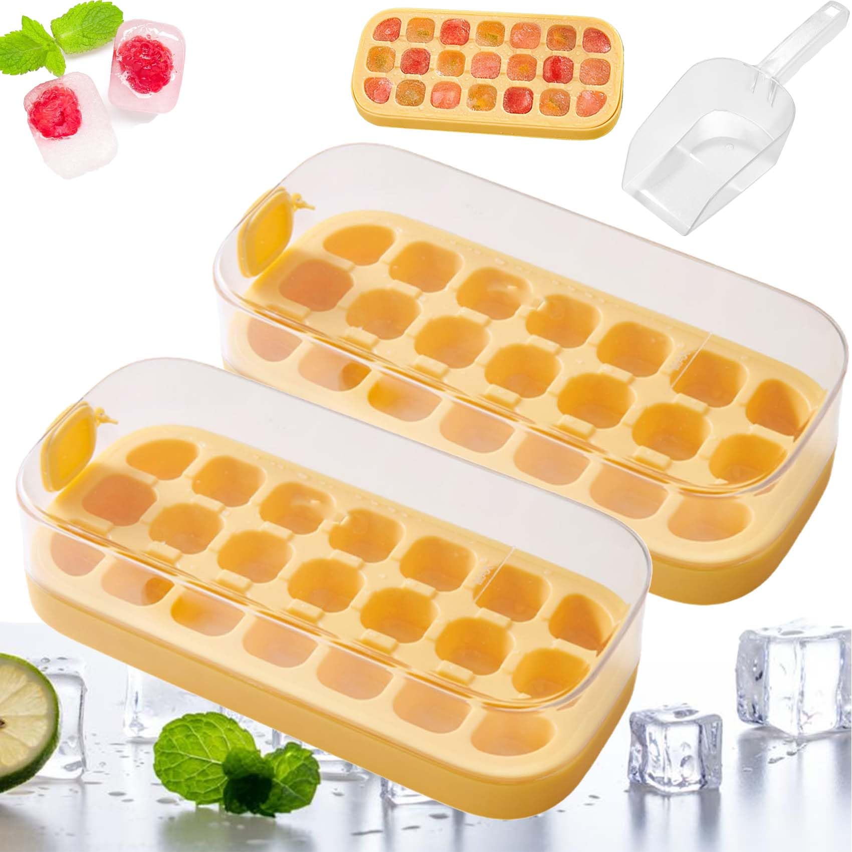 Vassoio Per Cubetti Di Ghiaccio Con Coperchio, 3 Confezioni Da 18 Cubetti Stampi Per Cubetti Di Ghiaccio Grandi In Silicone Impilabili Flessibili E Eas