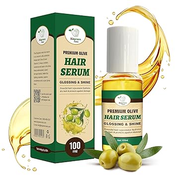 BIOGREEN ROOTS Olive Oil Hair Serum Smoothing Gloss for Frizzy, Dry, Damaged Hair Lightweight Anti-Frizz Formula for Healthy, Hydrating, Shine, Soft, Haircare, Vitamin E for All Hair Types 100ml