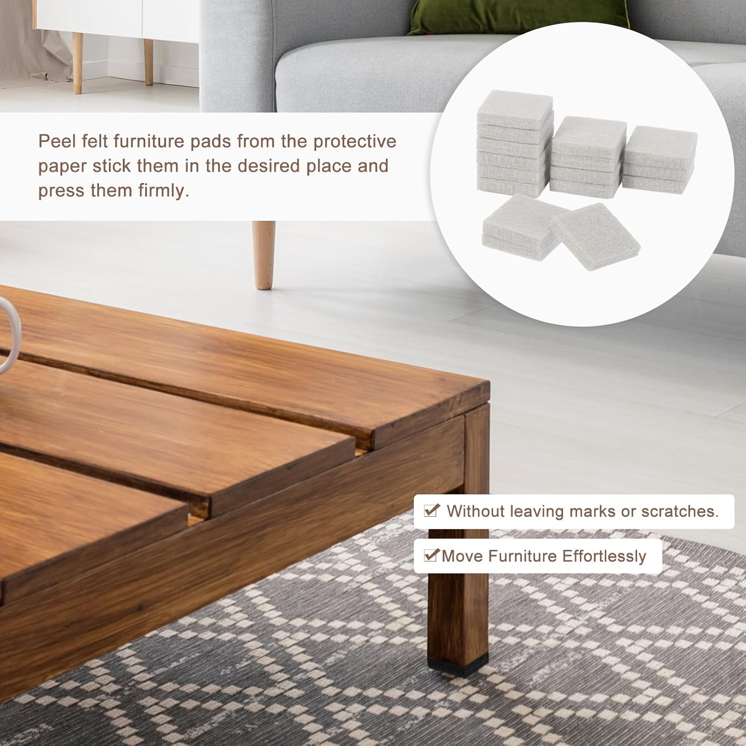 uxcell Furniture Pads,16Pcs 1"- Square Self Adhesive Felt Furniture Pads, Floor Protectors for Furniture Feet Chairs Legs Hardwood Floors (Beige)