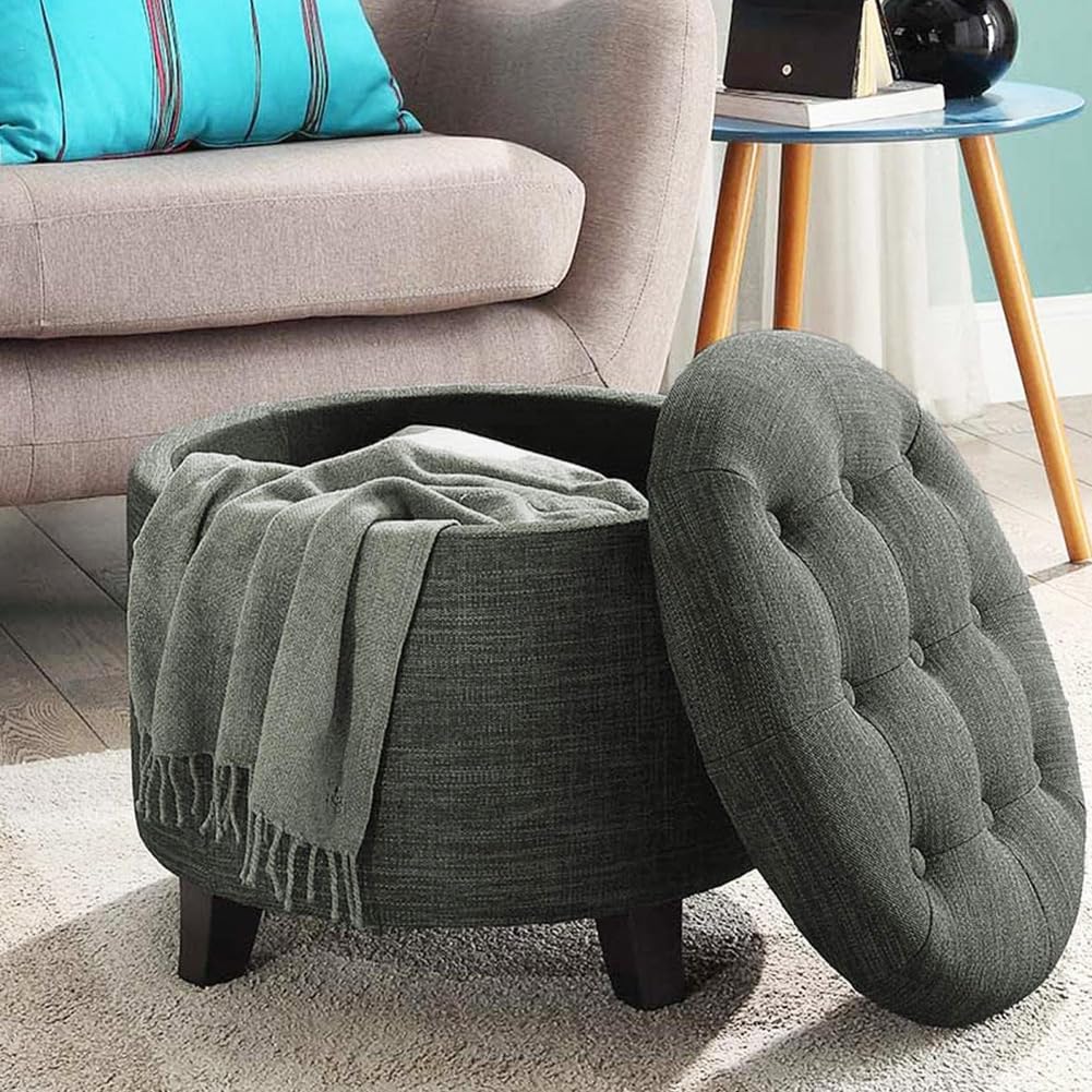 Pouf Contenitore Bakaji 36x40 Cm - Sgabello Imbottito, Cassapanca, Grigio - Foto 13