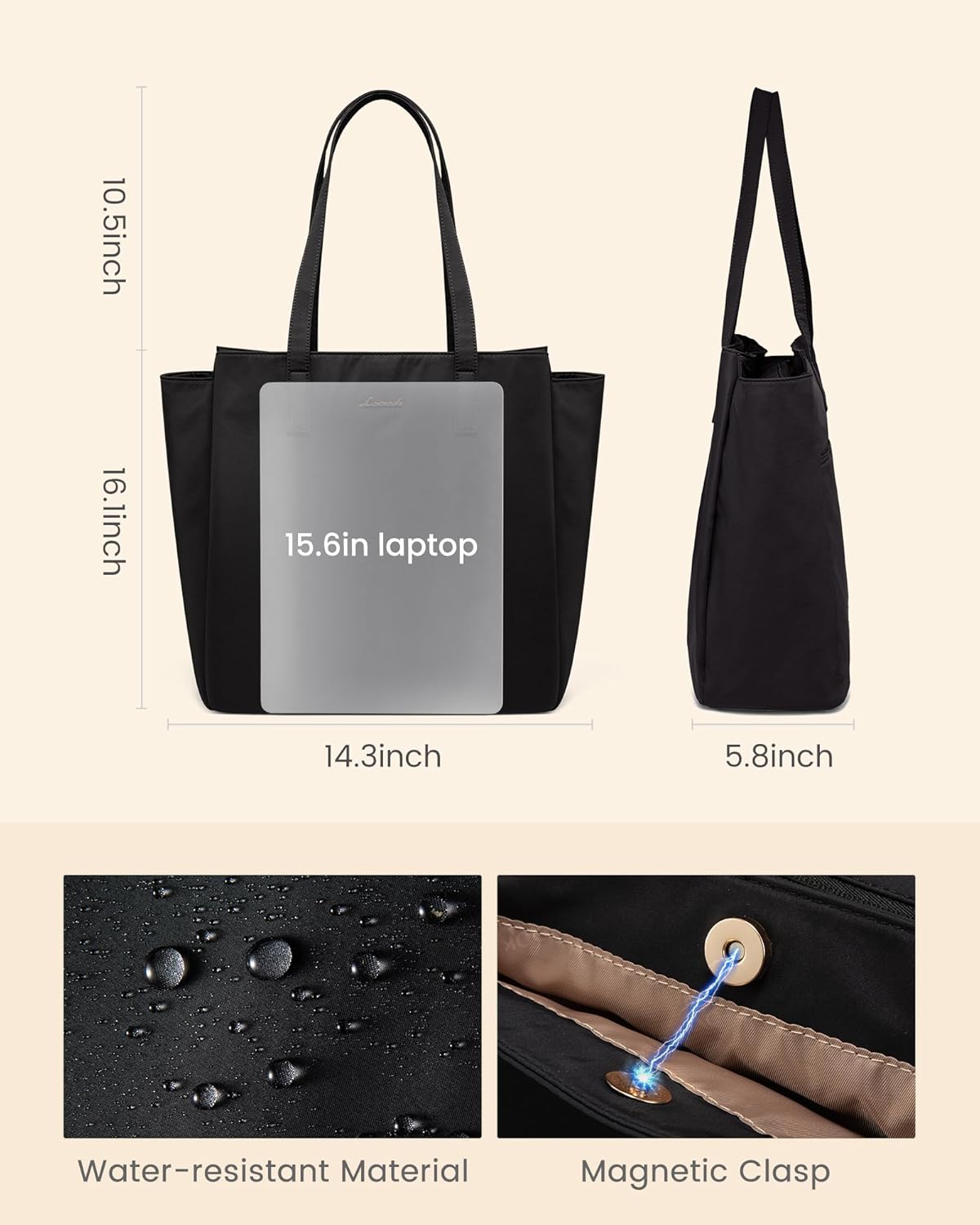 LOVEVOOK Tote Bag For Women, Travel Work Tote with Zipper Fits 15.6'' Laptop, Large Shoulder Handbag, Carry on Bag for Teacher Nurse Gym - Image 9