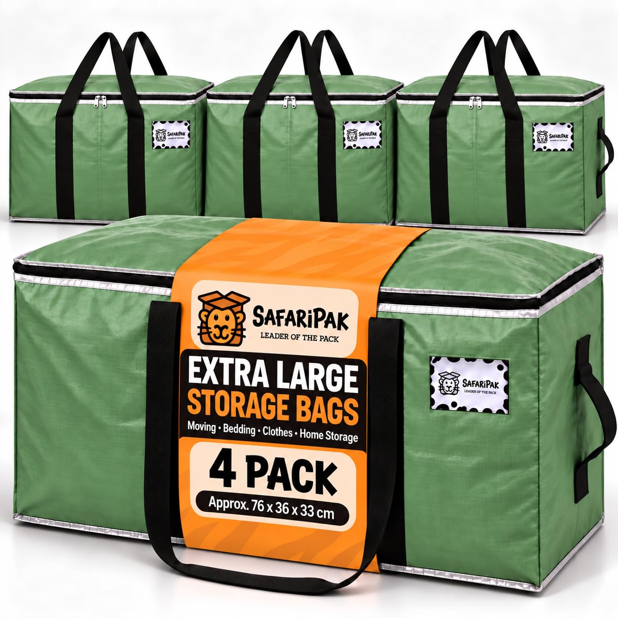SAFARIPAK 4 Pack 90L Green Moving Bags Heavy Duty Packing Boxes Storage Bag — image 1
