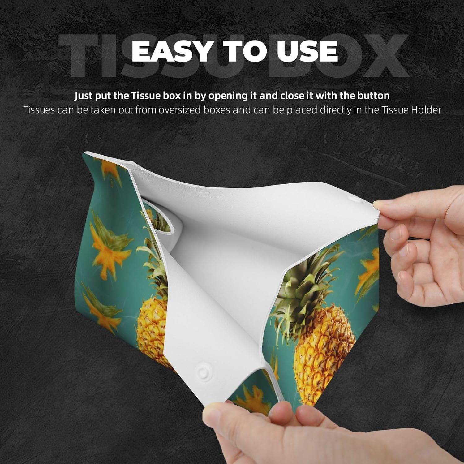 Decorative Tissue Box Cover Fashion Pineapple Tissue Box Holder Aesthetic Leather Storage Organizer Box for Bathroom Vanity Tabletop Night Stands Office Funny Home Decorative Tissue Case image 3