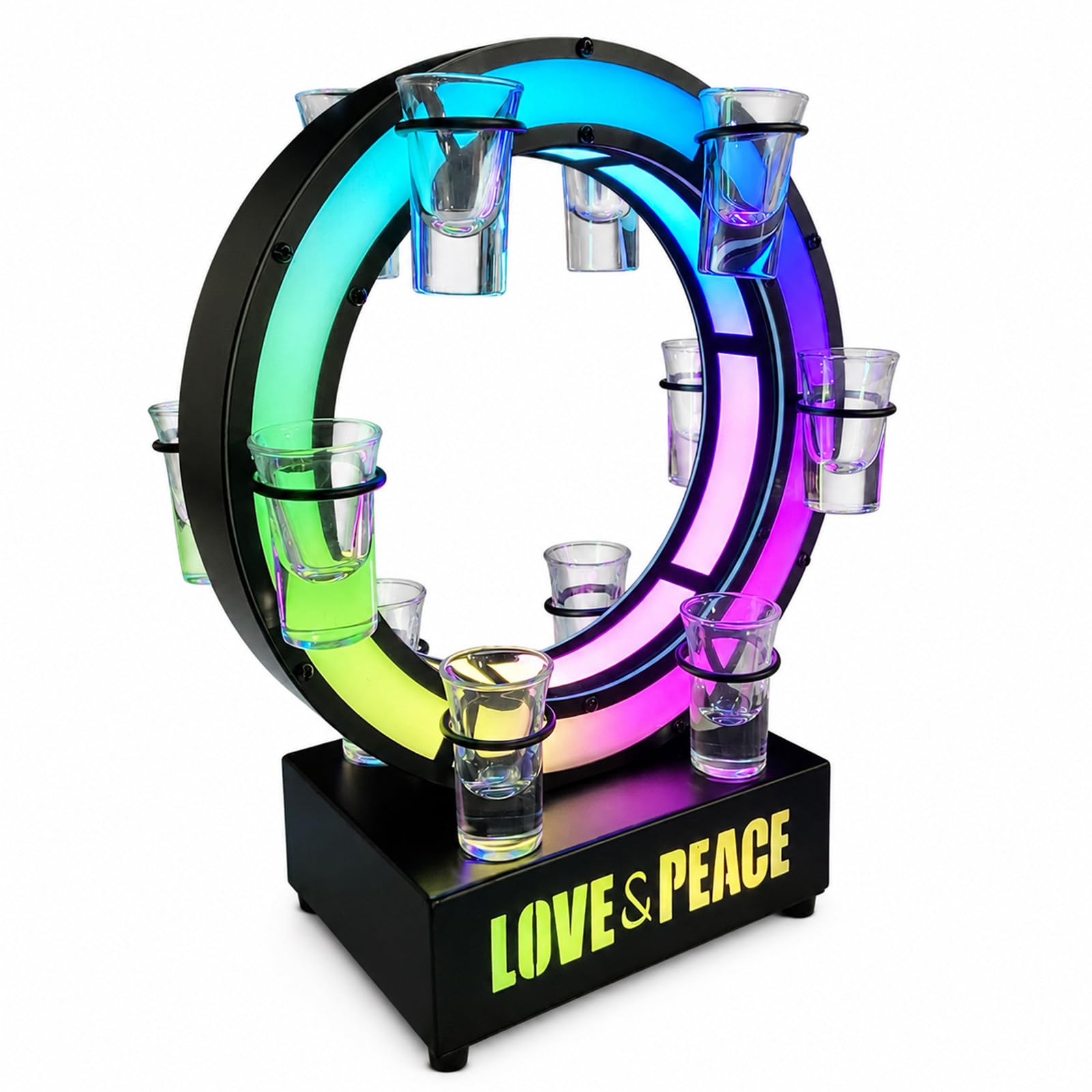 richigblosmum Glow-in-the-Dark LED Shot Glass Holder, Iron Multi-Tier Cocktail Cup Stand, Rechargeable Bar Display for Wine, Champagne, Home Parties, KTV Decor 12holes