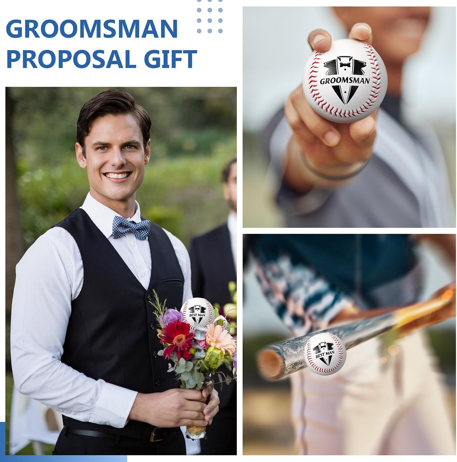 Sinmoe 8 Sets Groomsman Baseballs Proposal Gift Set with Bat Keychains Proposal Cards Bags Envelopes 7 Sets Will You Be My Groomsman 1 Set Will You Be My Best Man Gifts for Wedding Best Men Groomsmen