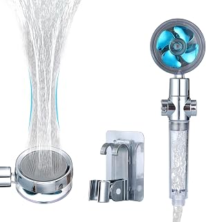 HERLLY High Pressure Shower Head with Handheld,Angle-adjustable Showerhead Turbofan,Hydro Jet Bracket Holder and Filter,for Detachable One-click Pause Button Function, Blue