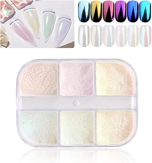 6 Colors Pearl Chrome Nail Powder Holographic Aurora Effect Iridescent Chrome Nail Pigment Powder Metallic Mirror Manicure Chrome Powder for Nail Art Gel Polish