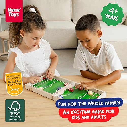 Miniatura 2 de Nene Toys Sling Goal, juego de disco de madera para niños y adultos, juego de mesa familiar de ritmo rápido para niños de 4 años en adelante, juego