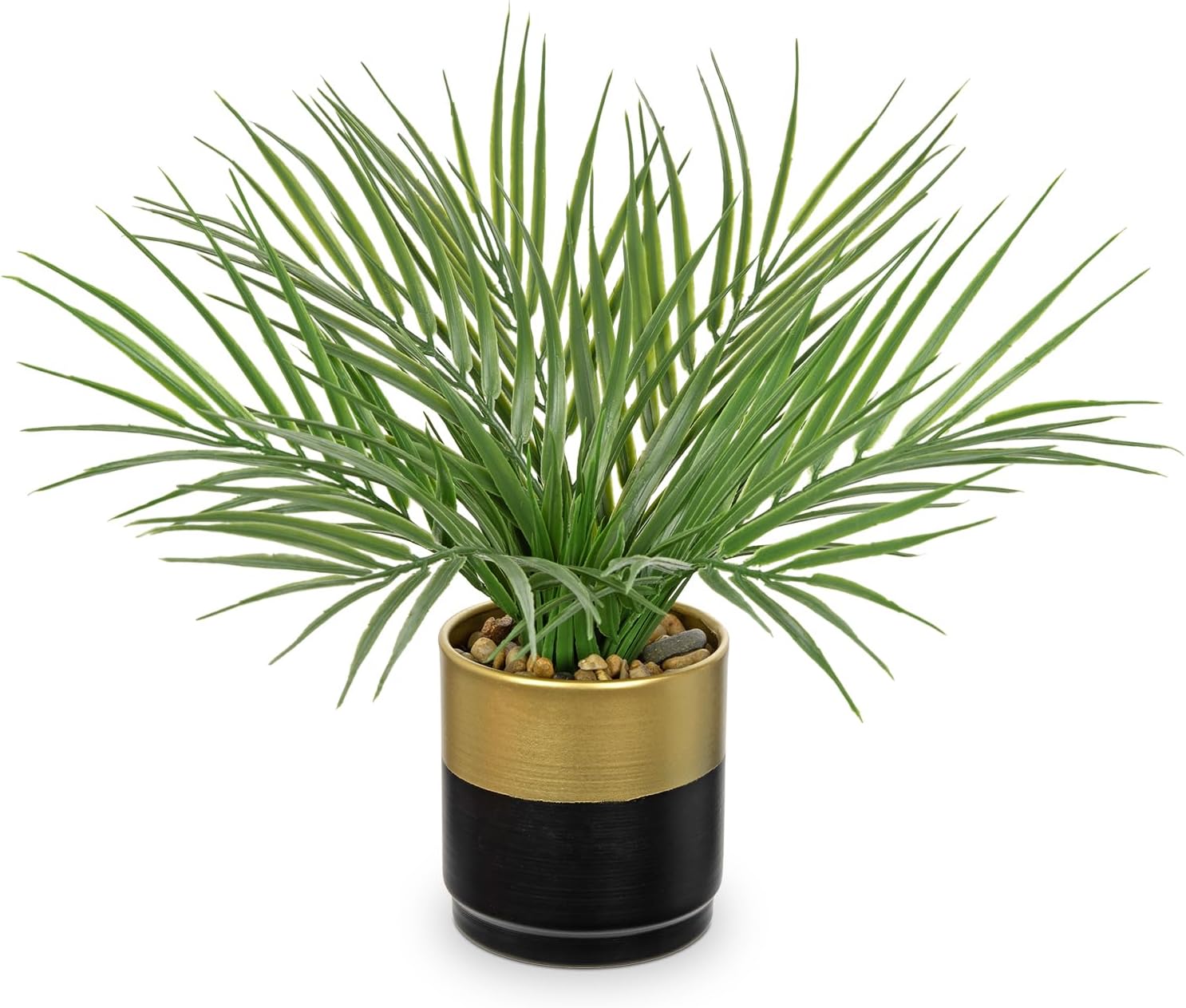 Hollyone Large Artificial Potted Plants Fake Palm Plants 19" Faux Green Plant Plastic Tropical Palm Tree in White Ceramic Pots Bohemian for Home Room Office House Indoor Decoration