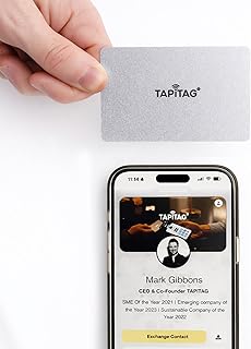 TAPiTAG PVC Digitale Visitenkarte - Kein Abonnement erforderlich - Kontaktlose Karte mit NFC, QR und Online-Profil für Netzwerk- und Geschäftsveranstaltungen (Silber)