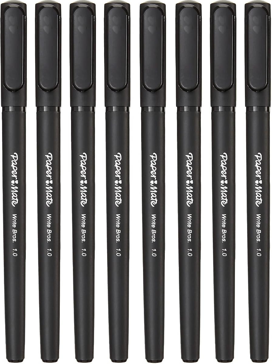 Write Bros Ballpoint Stick Pen, Black Ink with Black Barrel, 1mm Medium Point - 8 Pack (2140570)